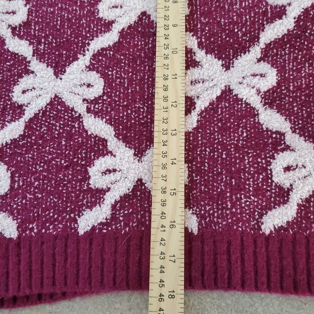Derek Heart Cropped Bow Sweater Womens Size Large Soft Warm Comfy Preppy Purple - Picture 9 of 11